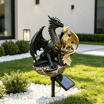 🐉 Solar-Powered Twin Dragon Garden Sculpture Light-Fantasy Outdoor Decor • Twin Ember Glow Edition