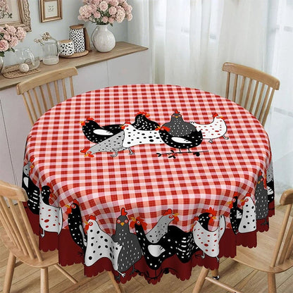 🔥HOT SALE🔥🐓 Farmhouse Rooster Tablecloth – Red Buffalo Plaid Chicken Table Cover, Spill Proof & Scalloped Lace Edge ✨