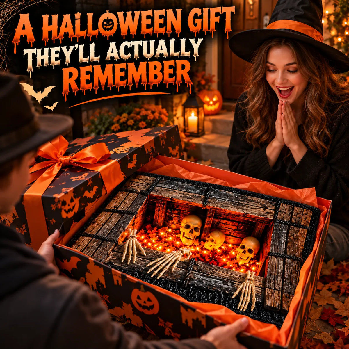 🔥LAST DAY 50% OFF💀Underground Crypt Skeleton Flame Ember Halloween Rug Decor✨