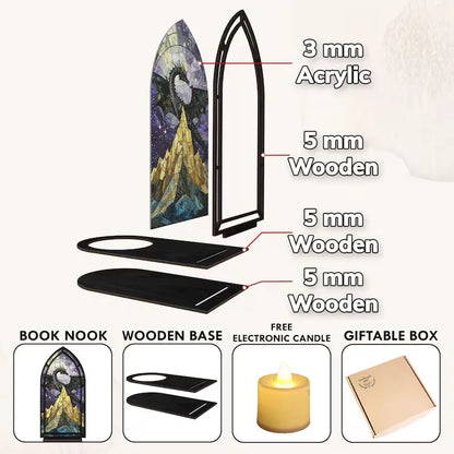 ✨ Fantasy Stained Glass Book Nook – Magical Candle Holder & Book Lover Decor