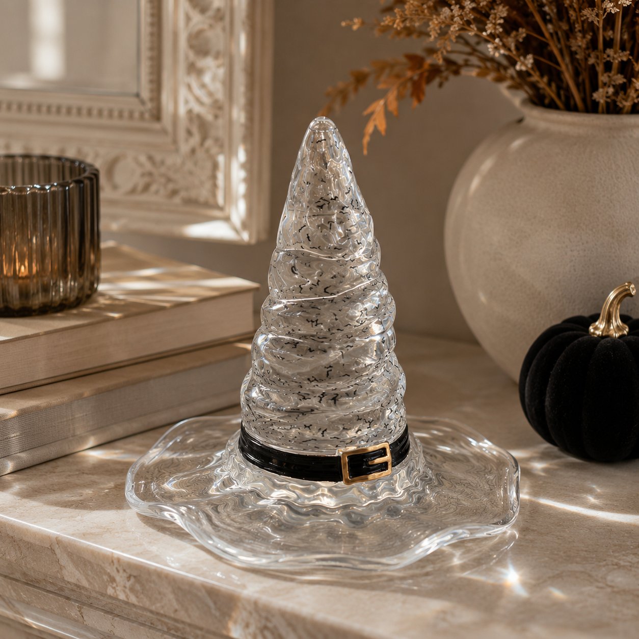 🔮 Ethereal Mouth-Blown Crystal Glass Witch Hat