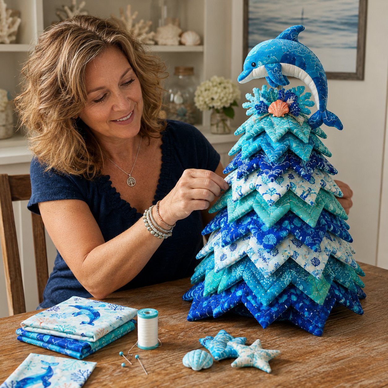 🔥 LAST DAY 49% OFF – 🌊 Ocean Dreams Layered Fabric Tree Craft Kit | Create a Freestanding Coastal Centerpiece with Coordinated Fabrics & Marine Topper 🐚✨