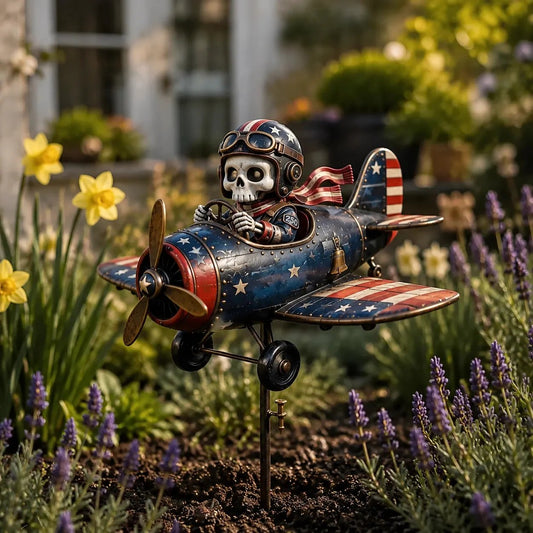 🎃 Skeleton Pilot Airplane Garden Stake