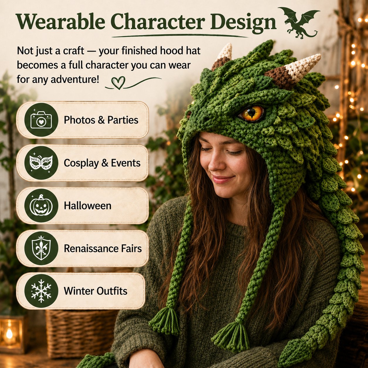 🔥LAST DAY 49% OFF - 🧵Fantasy Hood Hat DIY Crochet Kit – Create Your Own Magical Wearable Character Hat🎁Beginner Friendly