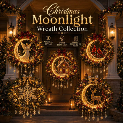 🎄✨ Christmas Moonlight Wreath Collection – Lighted Holiday Door Decor