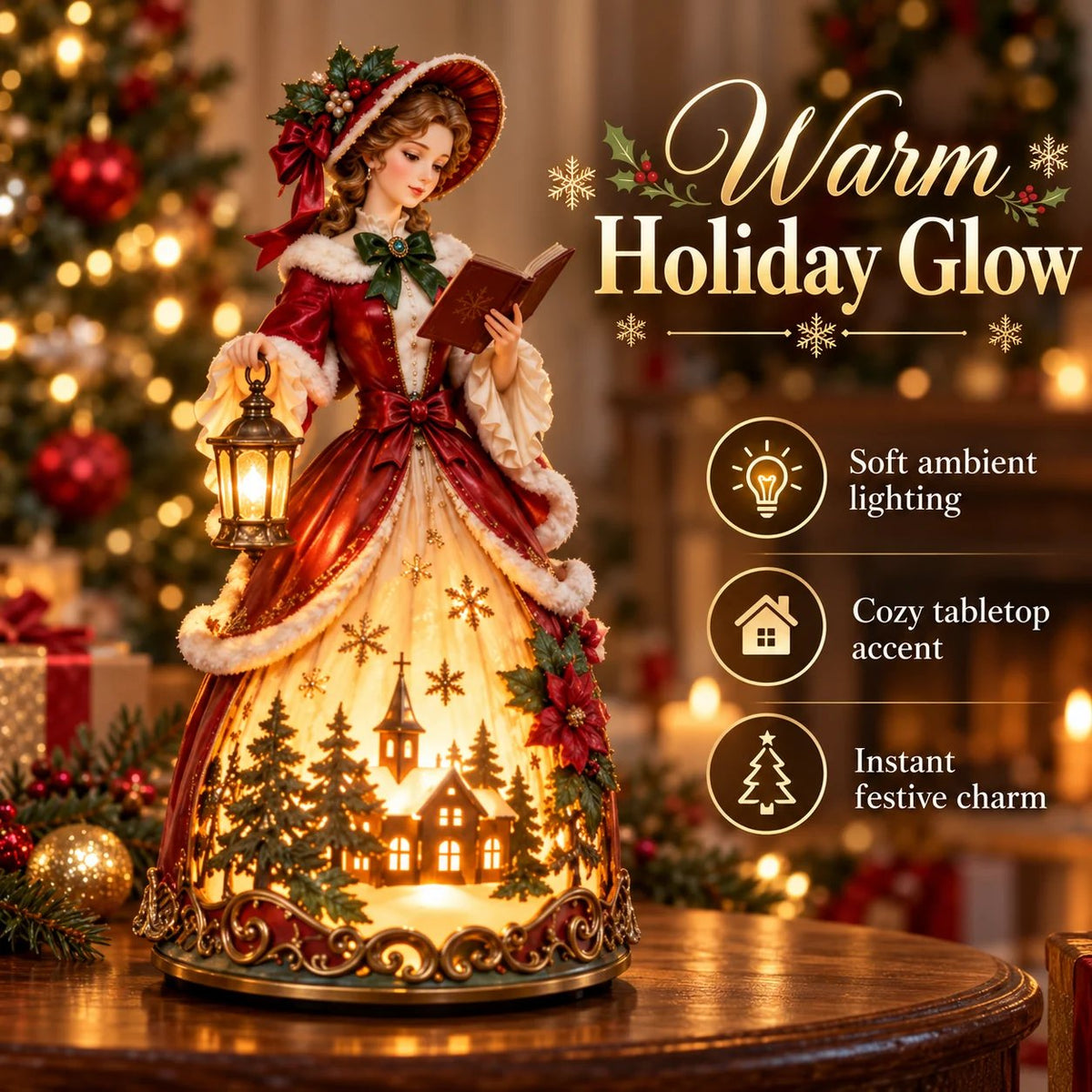 🎄 Victorian Christmas Caroler Lady Lamp | Lighted Tabletop Decor