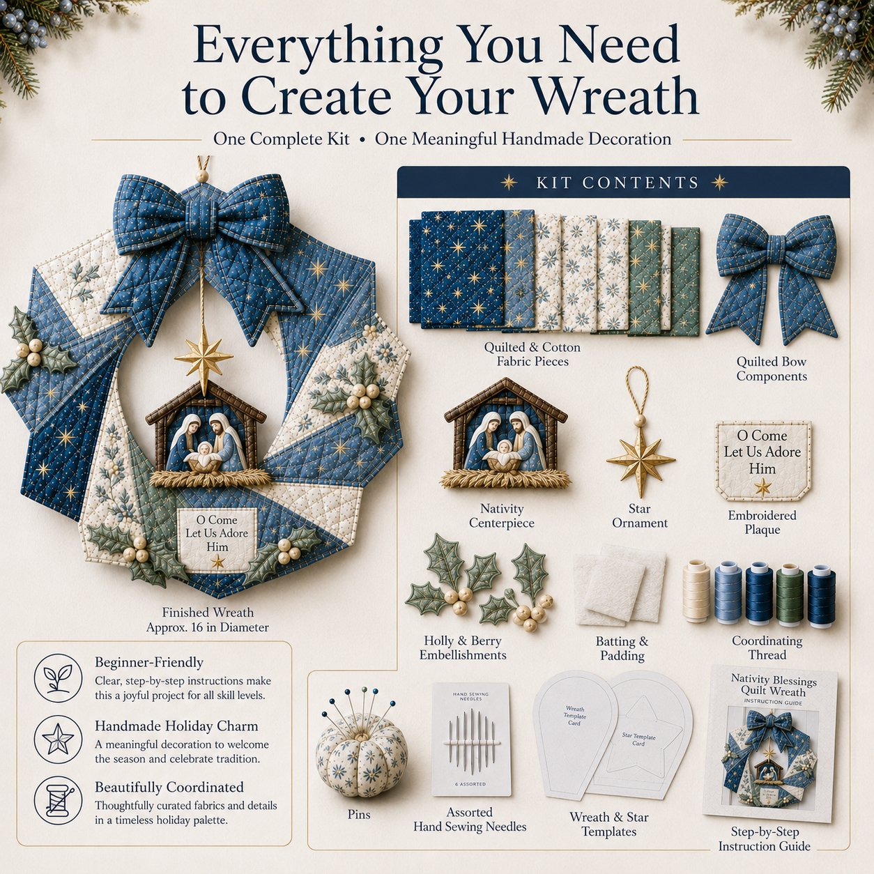 🎄Beginner-Friendly Christmas Fabric Wreath DIY Kit
