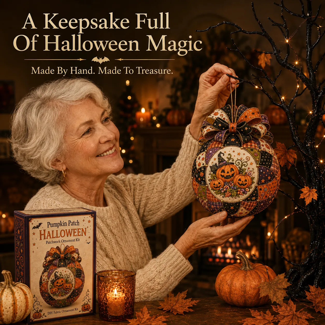 ⏳ Last Day 49% OFF – 🎃 Beginner-Friendly DIY Halloween Classics Patchwork Ornament Kit Collection | Complete Kit with Coordinated Fabrics, Ornament Form, Spooky Accents & Step-by-Step Guide Included 💕