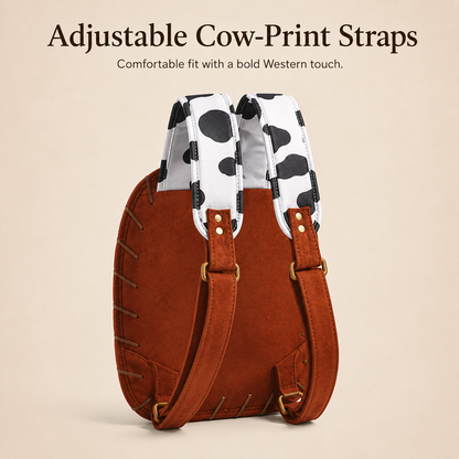🤠 Western Cowboy Hat Shaped Backpack Cow Print Straps Mini Leather Purse