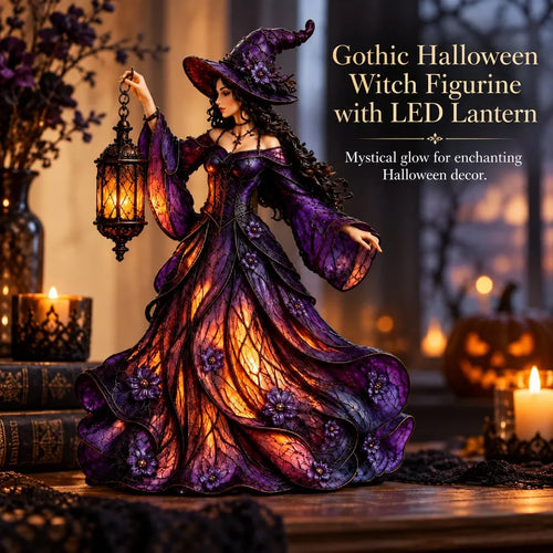 ⏳ Last Day 49% OFF – 🧙 Gothic Witch Lantern Figurine | Warm LED Glow for Shelves, Mantels & Halloween Displays 🎃