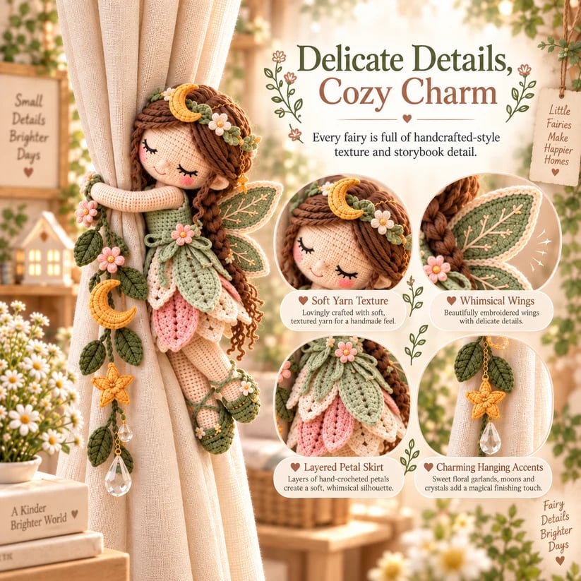 🧚✨ Fairy Hug Crochet Curtain Tiebacks – Whimsical Fairy Window Decor, Handmade Charm & Unique Gift Idea (📦Buy 2 Free Shipping)