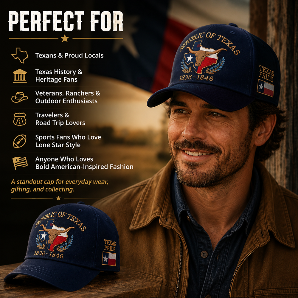 Republic of Texas Commemorative Embroidered Hat 🤠– Show Your Texas Pride