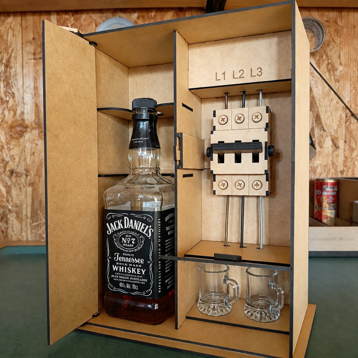 Industrial Electrical Cabinet Whiskey Gift Box | Interactive Puzzle Wooden Liquor Storage Box ⚡💀
