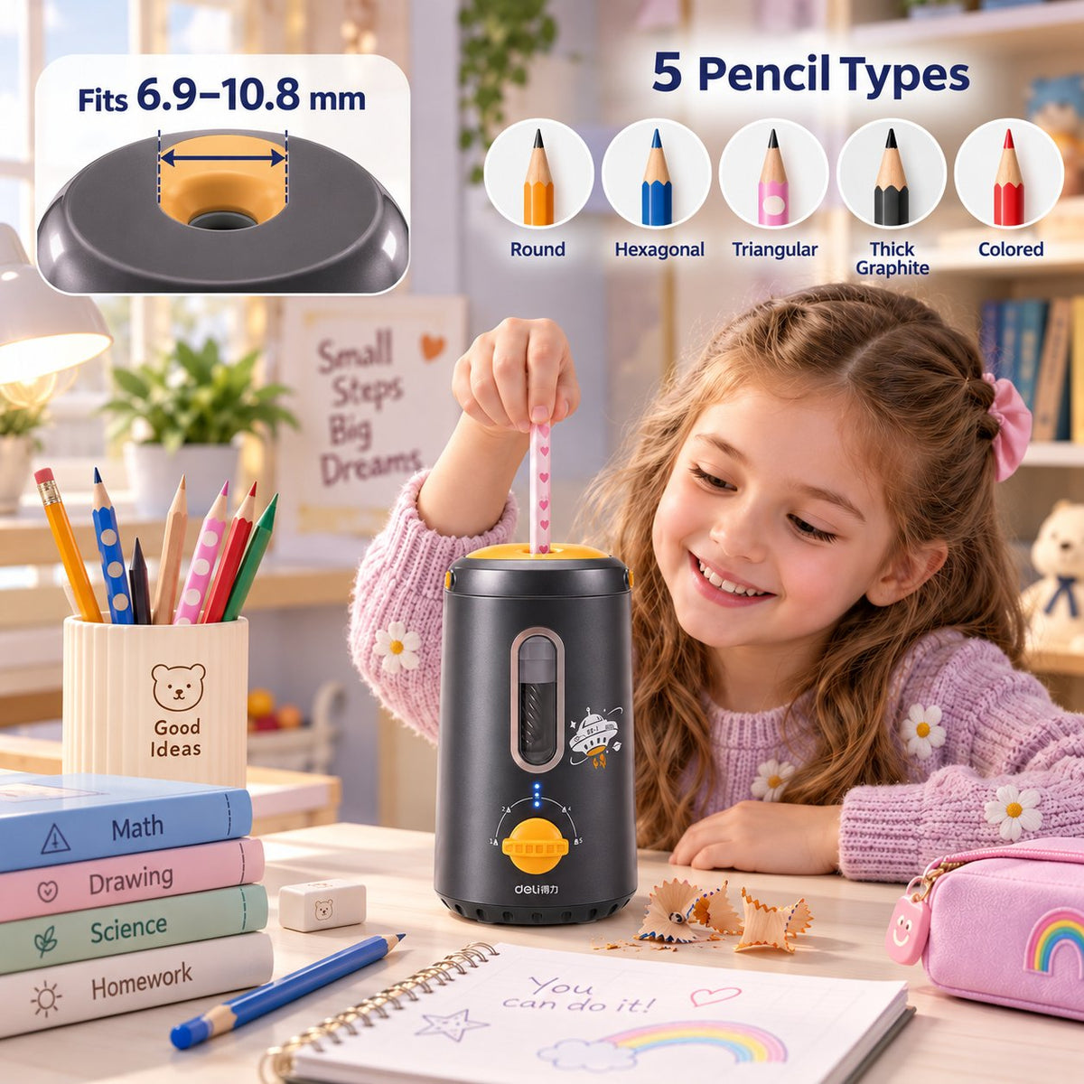 Automatic Electric Pencil Sharpener: Safe Smart Pencil Sharpener for Kids Homework & Classroom Study