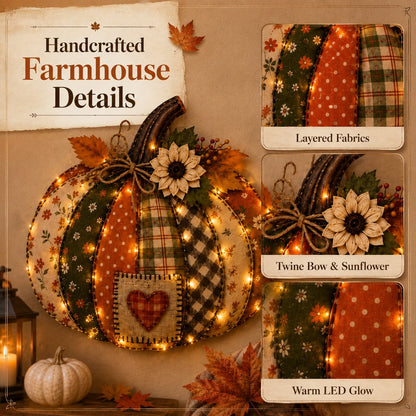 🎃 3D Light Up Pumpkin Hanging Decoration – Rustic Farmhouse Fall Door & Wall Decor