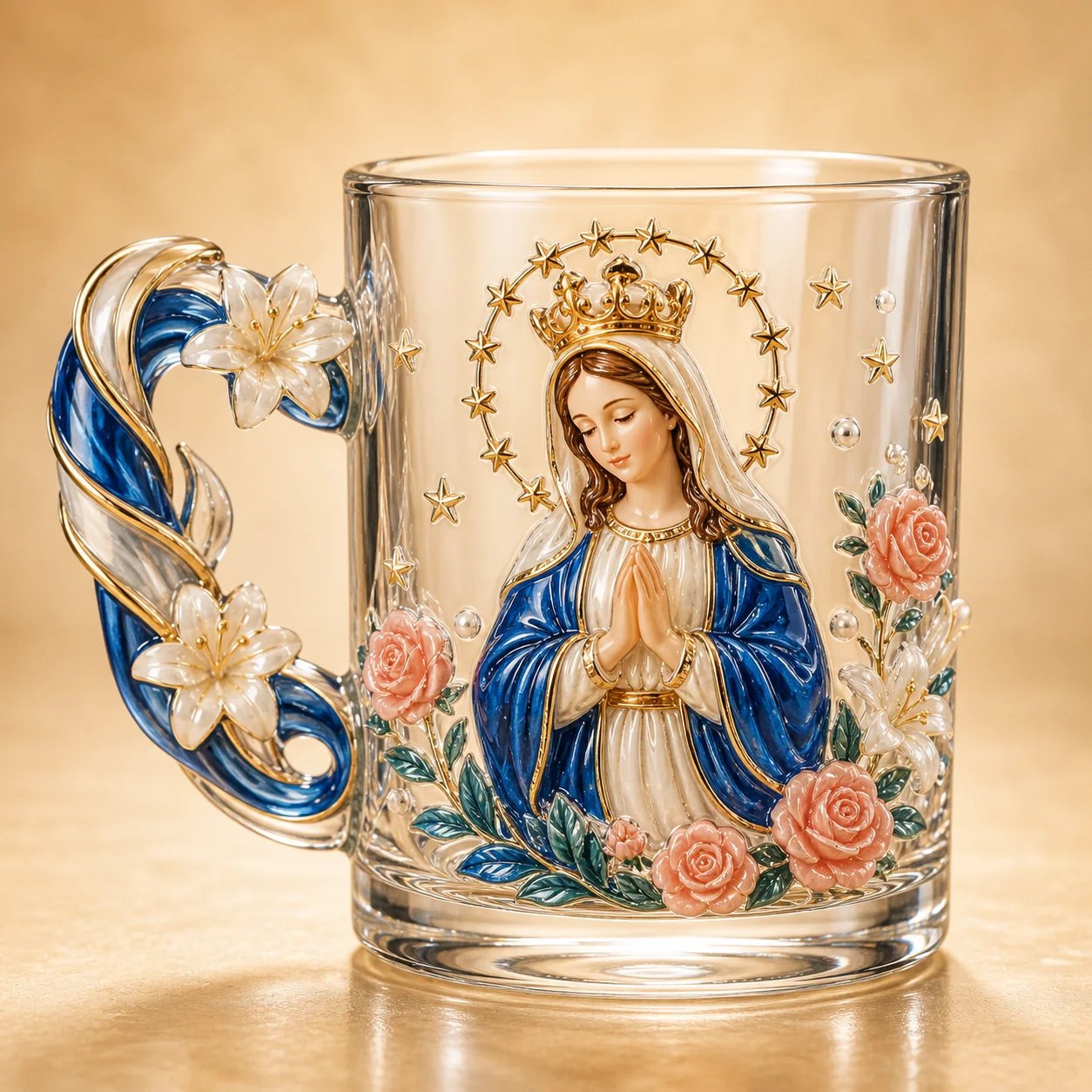 ⏳ Last Day 49% OFF – ✝️ 3D Christian Devotional Glass Mug Collection | 12oz Premium Clear Glass with Raised Jesus & Virgin Mary Figures, Sculptural Details & Jewel-Inspired Accents ✨