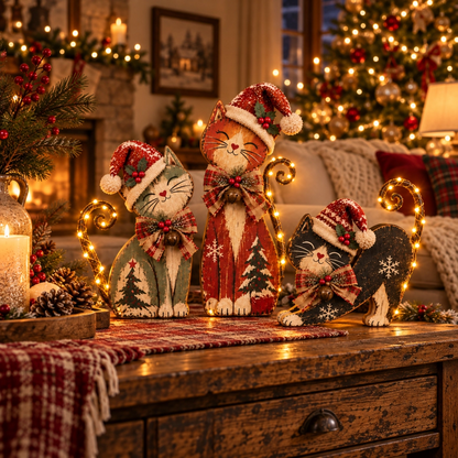 🐱🎄 Vintage Lighted Christmas Cat Trio | Remote Tail Lights