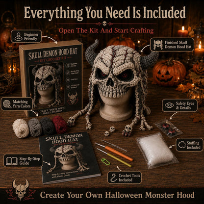 🎃 Halloween Monster Hood DIY Crochet Kit | Premium Soft Yarn Materials with Step-by-Step Guide DIY Handmade Wearable Character Hood 🧶🎭✨