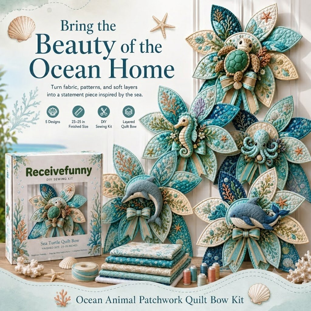 ⏳ Last Day 49% OFF – 🌊 Beginner-Friendly Oversized Ocean Animal Quilted Bow Sewing Kit | Complete Kit with All Tools & Step-by-Step Guide Included 💕