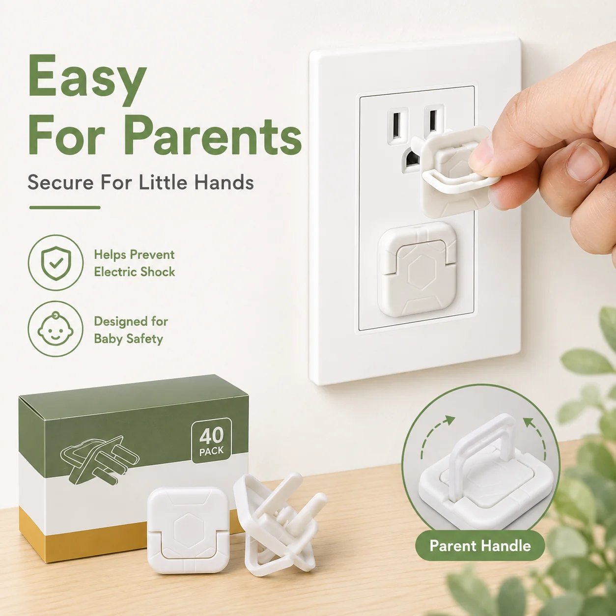 🎉✨ Baby Proof Socket Covers with Smart Handle Design – Fits 2 & 3 Prong Outlets for Easy Parent Removal