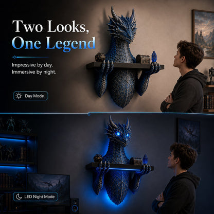 LED Dragon Bust Wall‑Mounted Sculpture Fantasy Themed Wall Decor With Blue Ambient Light For Game Room & Living Space