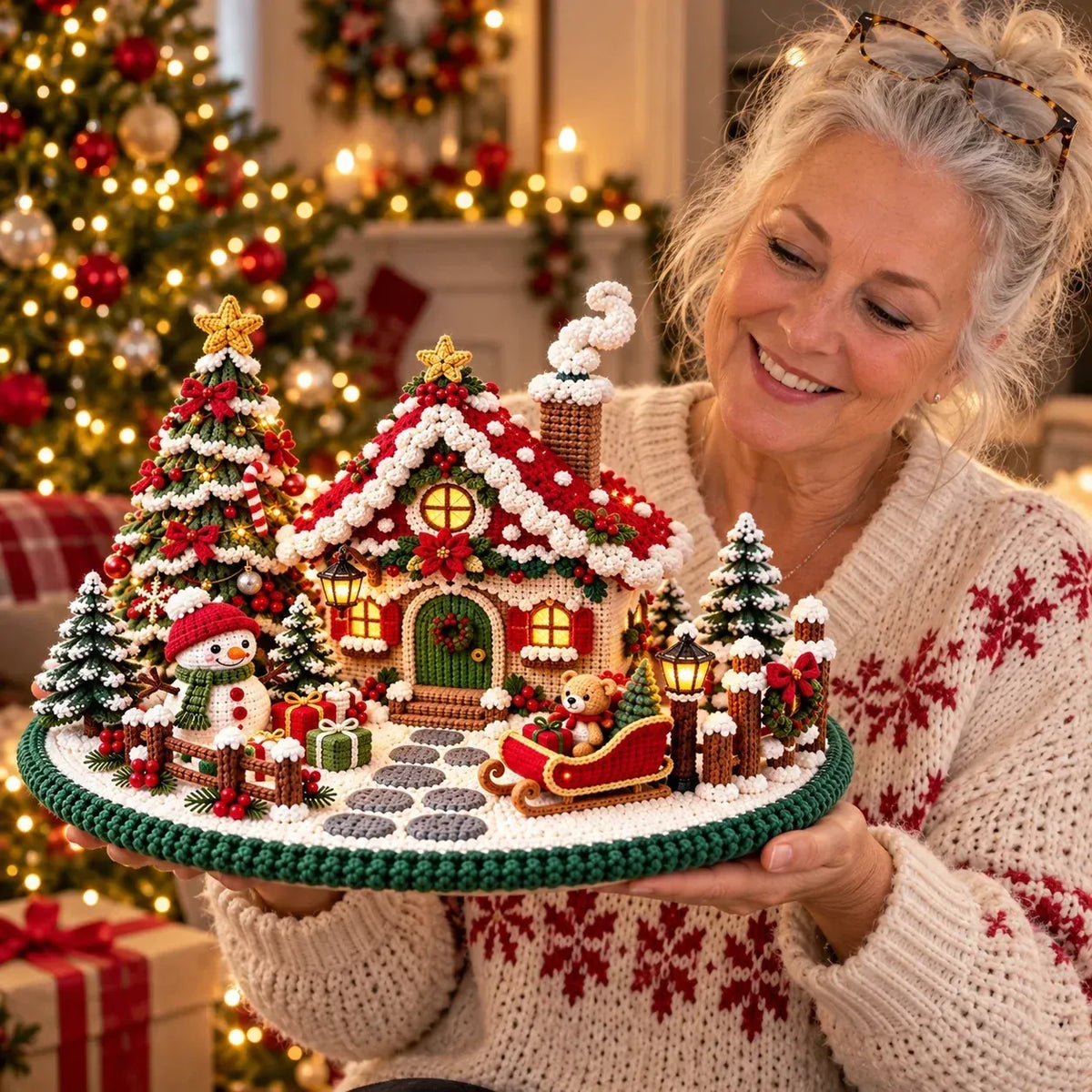 Crochet pattern for a festive winter village with a chalet – Amigurumi