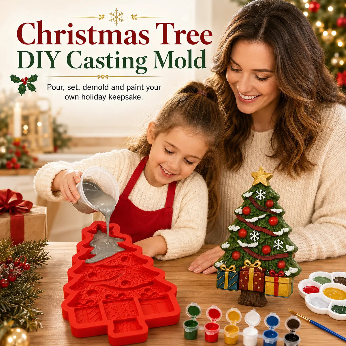 ⏳ Last Day 49% OFF – 🎄Reusable Christmas Tree DIY Casting Mold | Detailed Dimensional Design with Star, Layered Branches, Ornaments, Snowflakes & Gift Box Accents ✨