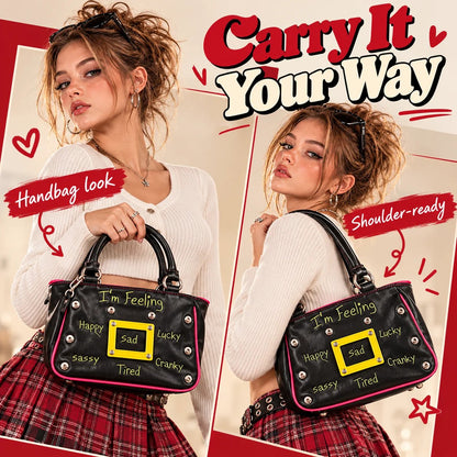 🔥 Y2K Mood Shoulder Bag – Change Your Mood, Change Your Style! Trendy Purse with Interchangeable Embroidered Patches & Buckle Display Window