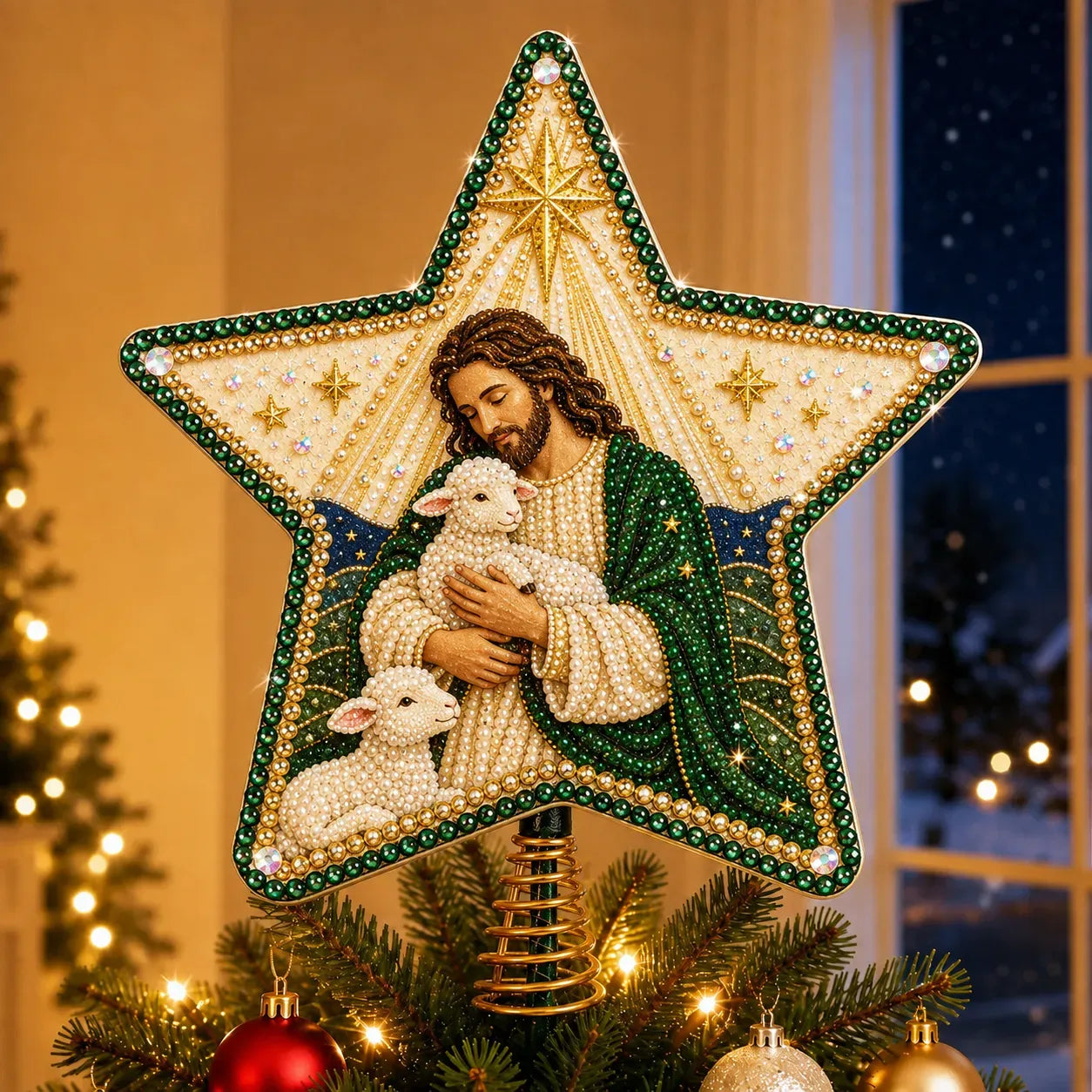 ✝️ Beginner-Friendly Christian Faith Pearl Diamond Art Christmas Tree Topper DIY Kit | Complete Set with Printed Base, Pearl & Crystal Pieces, Application Tools & Step-by-Step Guide Included 💕