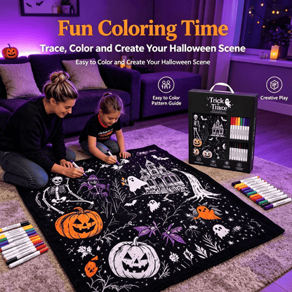 Halloween Trick or Trace Coloring Blanket Set with 24 Permanent Markers
