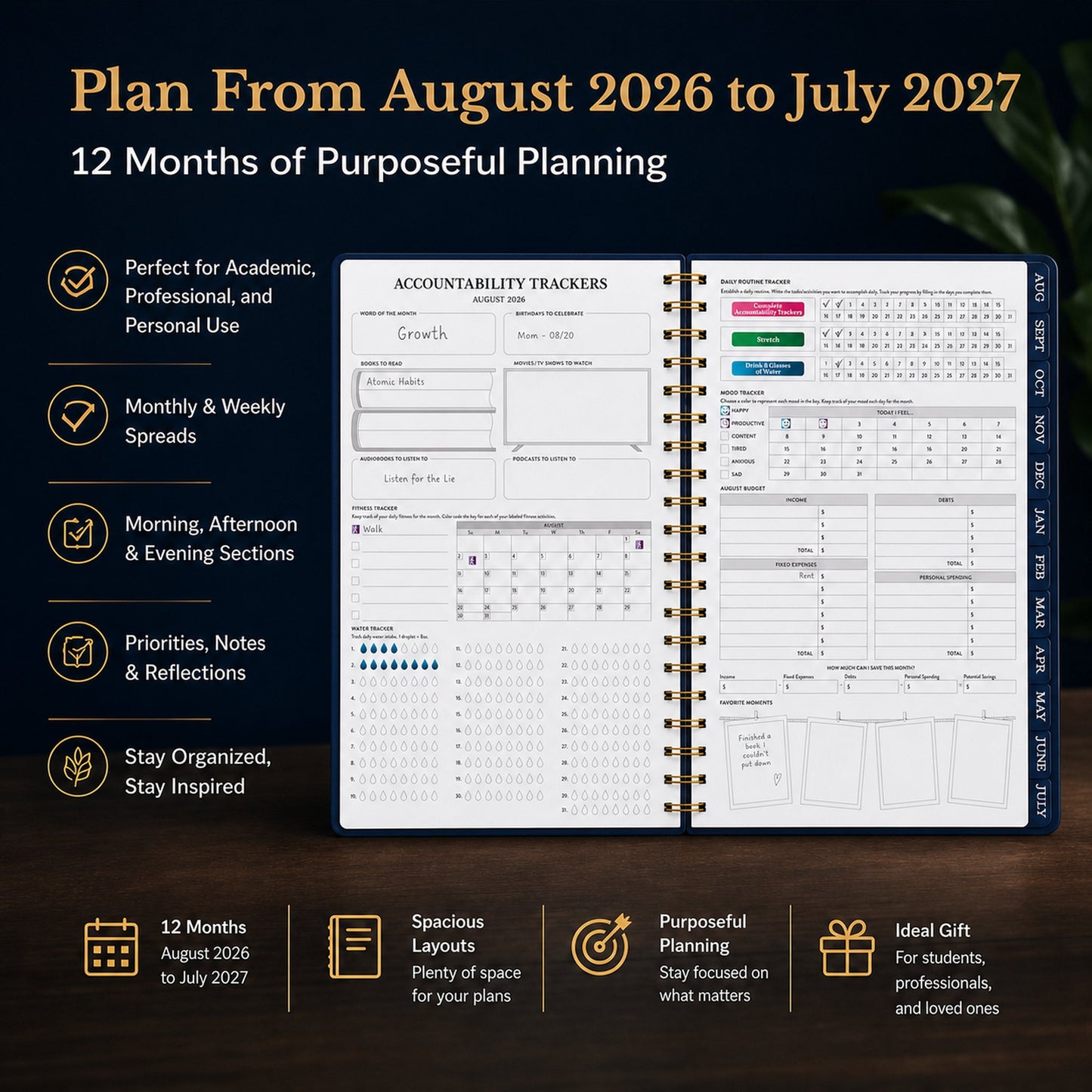 🔥 LAST DAY 49% OFF – 🌌 2026-2027 Midnight Galaxy Mid-Year Planner | 120gsm Bleedproof Paper, Goal Trackers, Reflection Pages, Monthly Tabs, Stickers & Back Pocket ✨