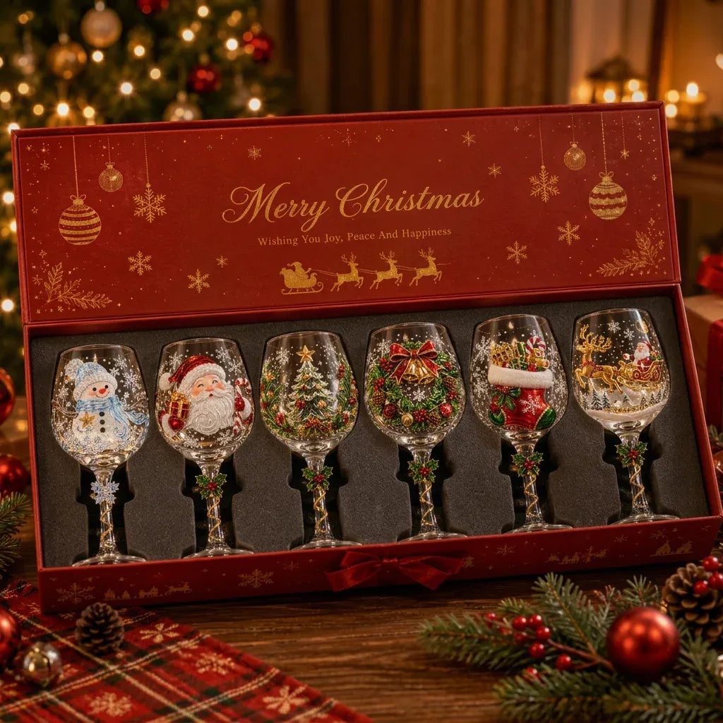 🔥🎁 Christmas 3D Wine Glass Collection Gift Box Set ✨