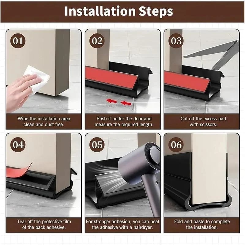 Triple Seal Under Door Draft Stopper – Self-Adhesive Door Bottom Seal for Noise Reduction, Energy Saving & Bug Blocking