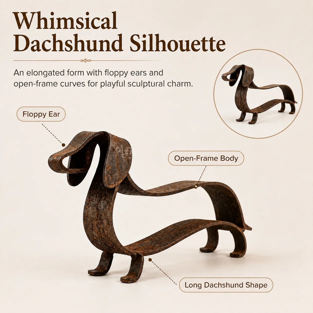 Rustic Charm, Dachshund Style — Metal Sculpture for Home & Garden