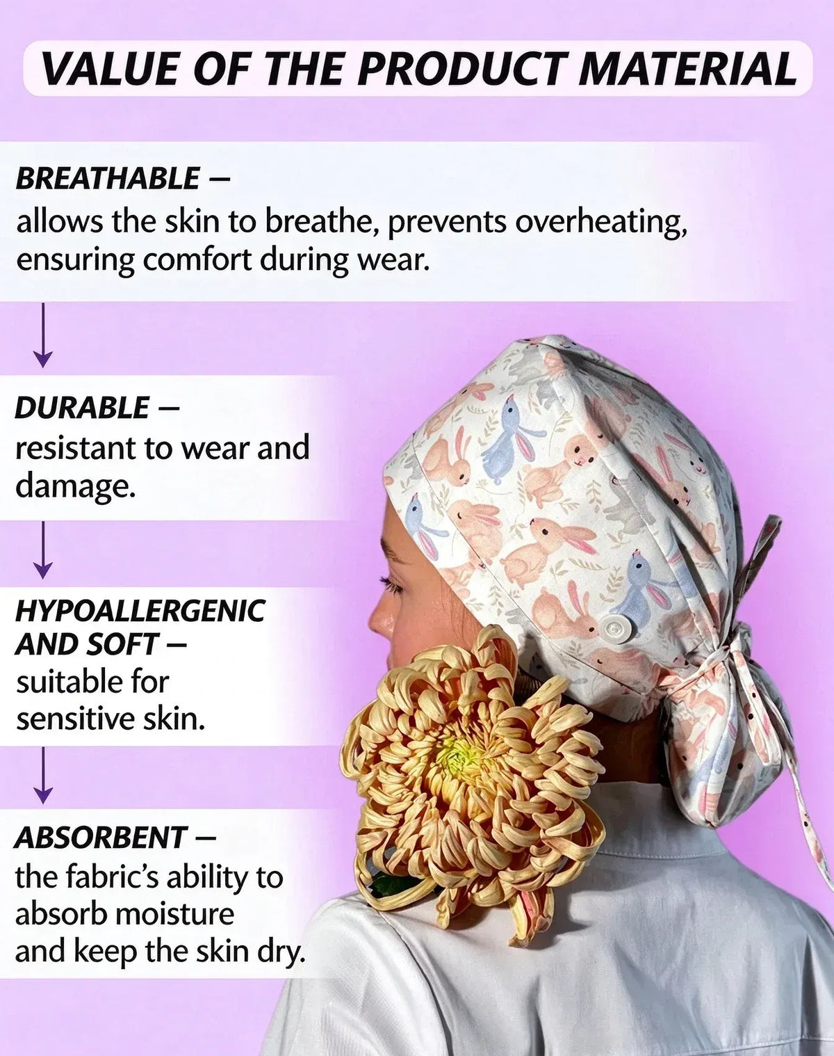 👩‍⚕️Adjustable Cotton Scrub Cap – Roomy Hair Pocket & Mask Buttons