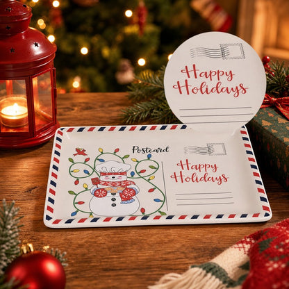 🎄🍪 Vintage Christmas Postcard Platter | Write Custom Holiday Messages, Serve Cookies & Festive Treats | Gift-Ready Packaging 🎅🎁