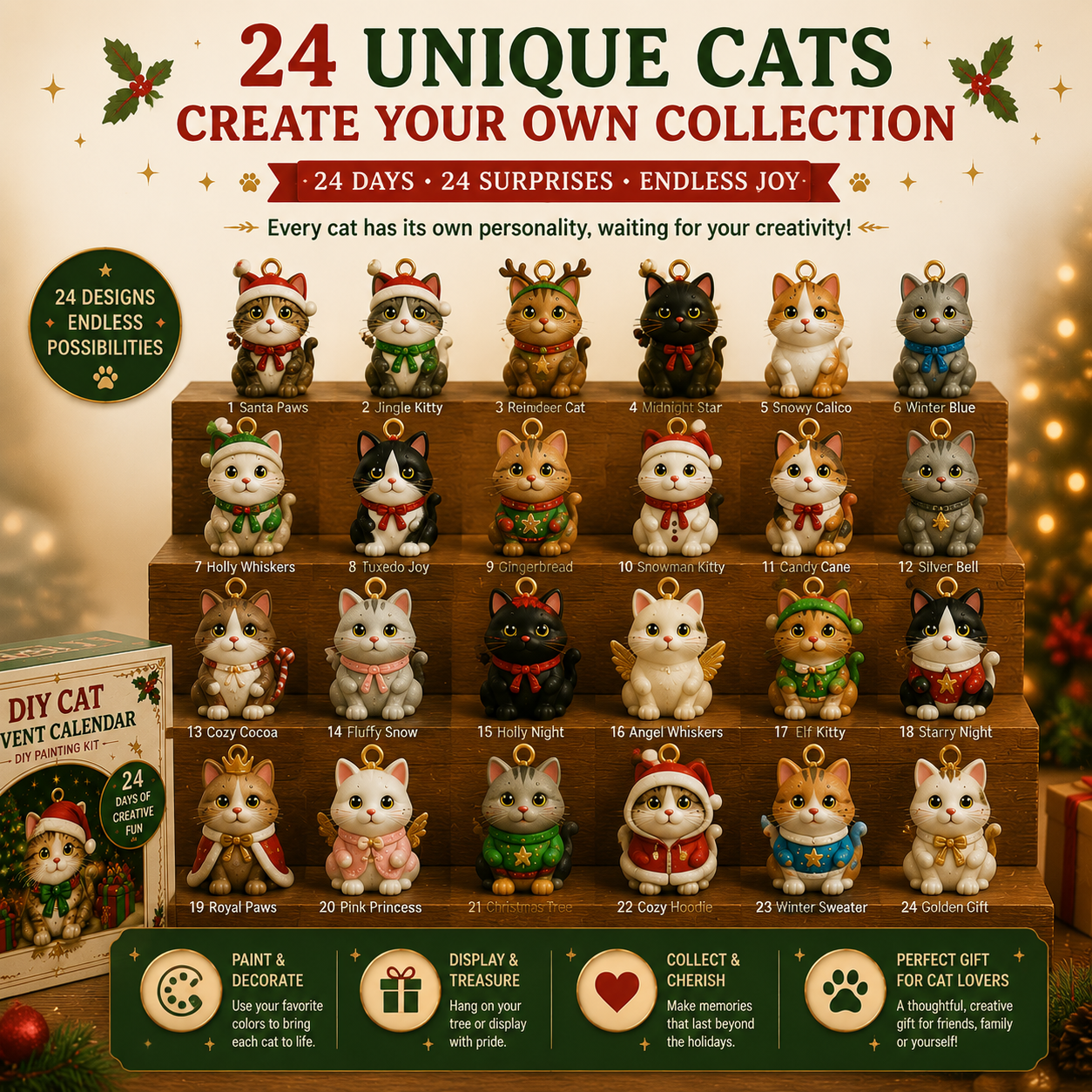 🐱 DIY Cat Advent Calendar 2026 – 24 Days of Painting Magic, Create Your Own Christmas Cat Ornaments