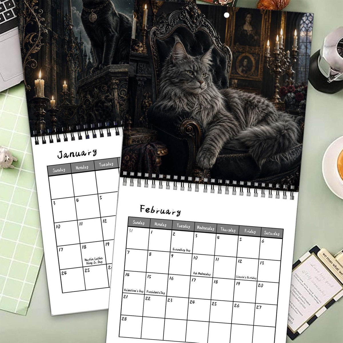 🐈‍⬛2027 Gothic Cat Wall Calendar – Dark & Mystical Cat Art Calendar for Home Decor & Cat Lovers