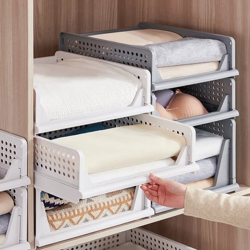 Foldable Drawer-Style Wardrobe Storage Box – Stackable Clothing & Closet Organizer