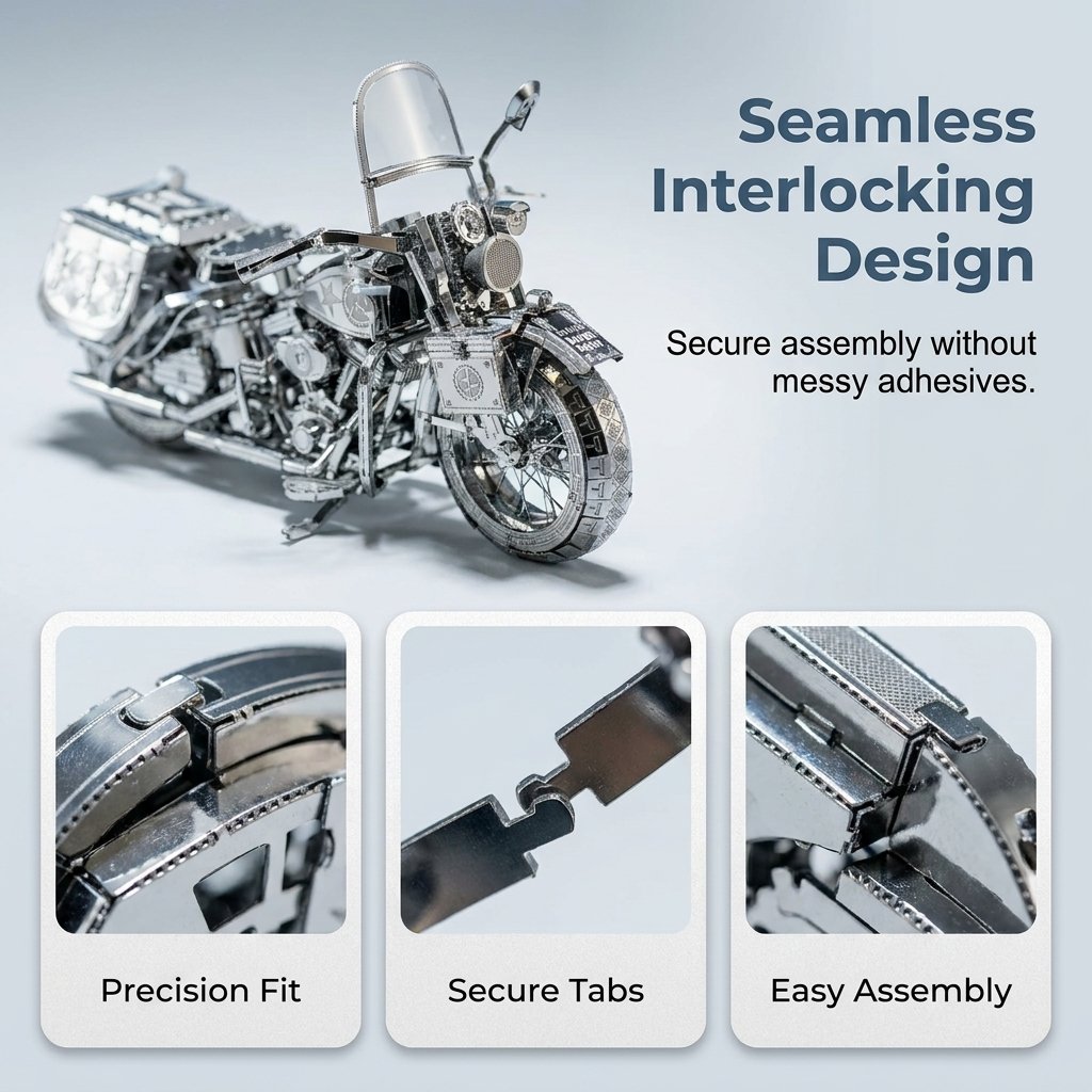 💥🏆Silver Motorcycle 3D Metal Assembly Puzzle