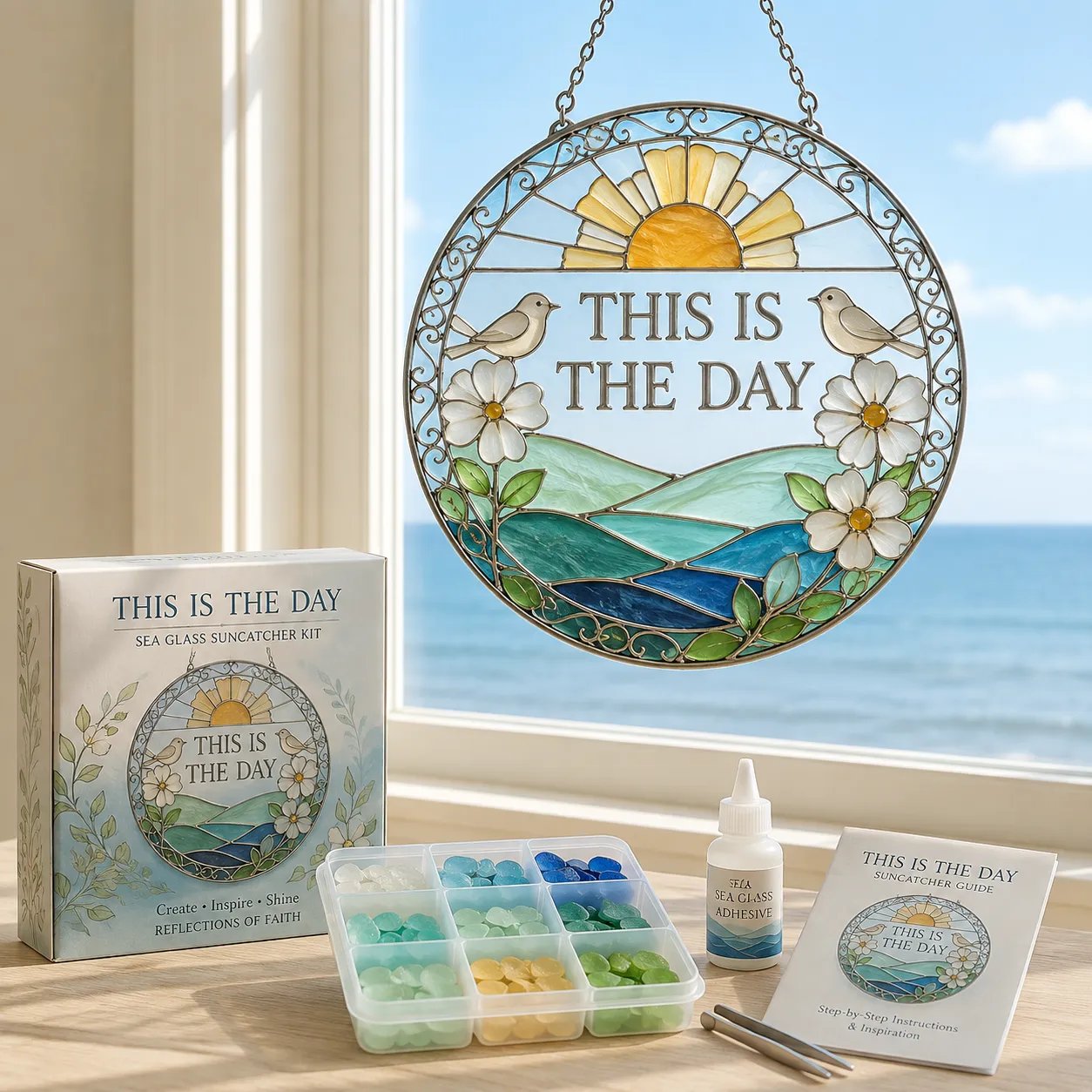 ✝️ Beginner-Friendly DIY Scripture Sea Glass Suncatcher Kit Collection | Complete Kit with Frosted Sea Glass Pieces, Clear Adhesive & Step-by-Step Guide Included 💕