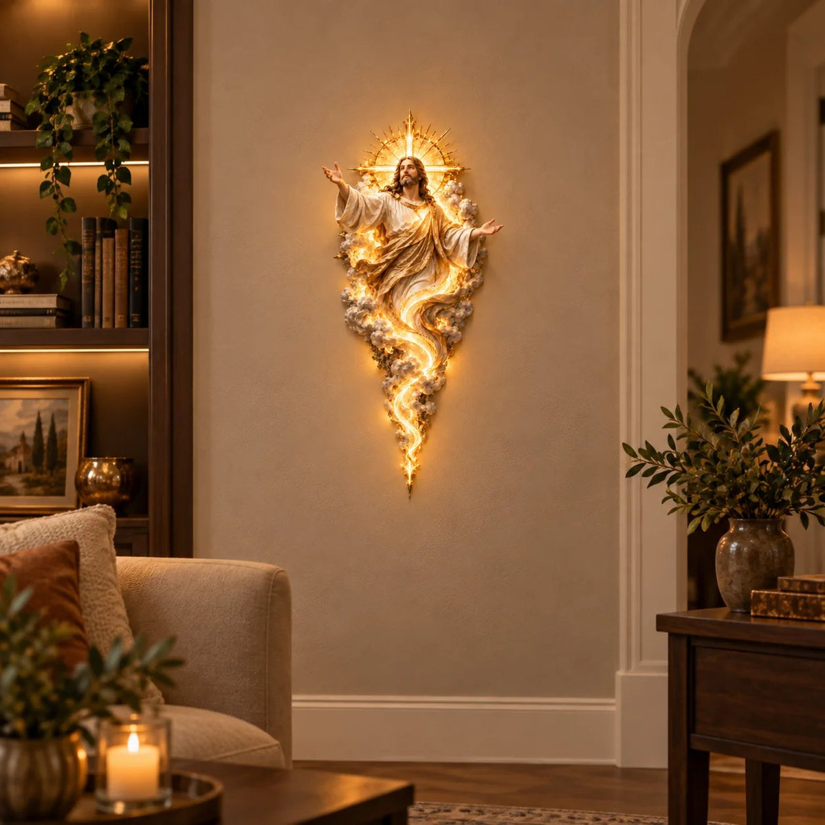🔥✝️ Light of the World Jesus Wall Sculpture – A Radiant Symbol of Faith for the Home✝️