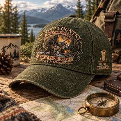 🔥LAST DAY 50% OFF - 2027 Bigfoot Country Heritage Cap – Pacific Northwest Vintage Washed Embroidered Hat