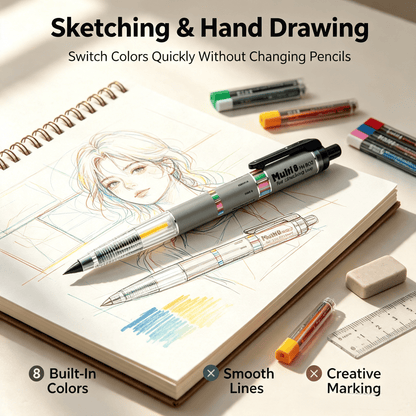 Multi‐Color Mechanical Pencil, 8‐in‐1 Rotating Select Color Pencil