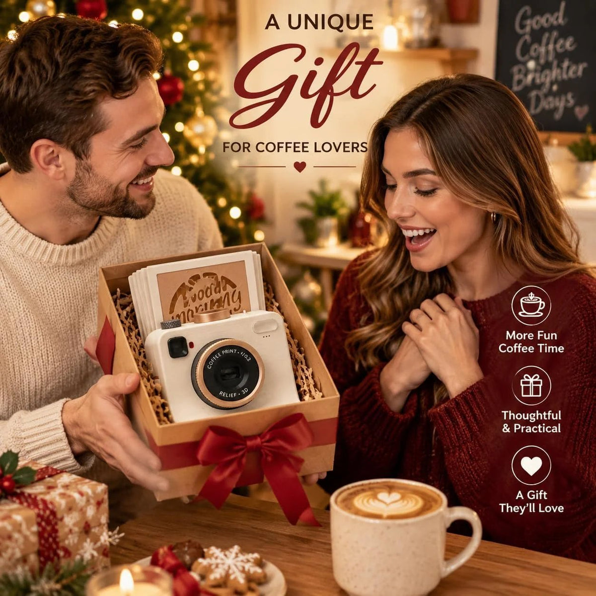☕📸 Camera-Style Latte Art Maker – Reusable Stencil Press