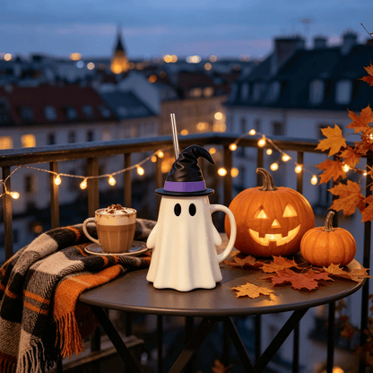👻 Halloween Ghost Witch Hat Cup – Spooky Drink Bottle Holder with Straw 🎃