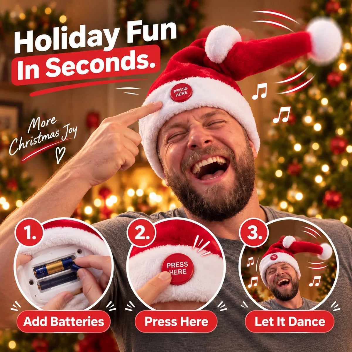 🎅 🤣 Singing & Dancing Santa Hat — Animated Christmas Party Hat(📦Buy 2 Free Shipping)