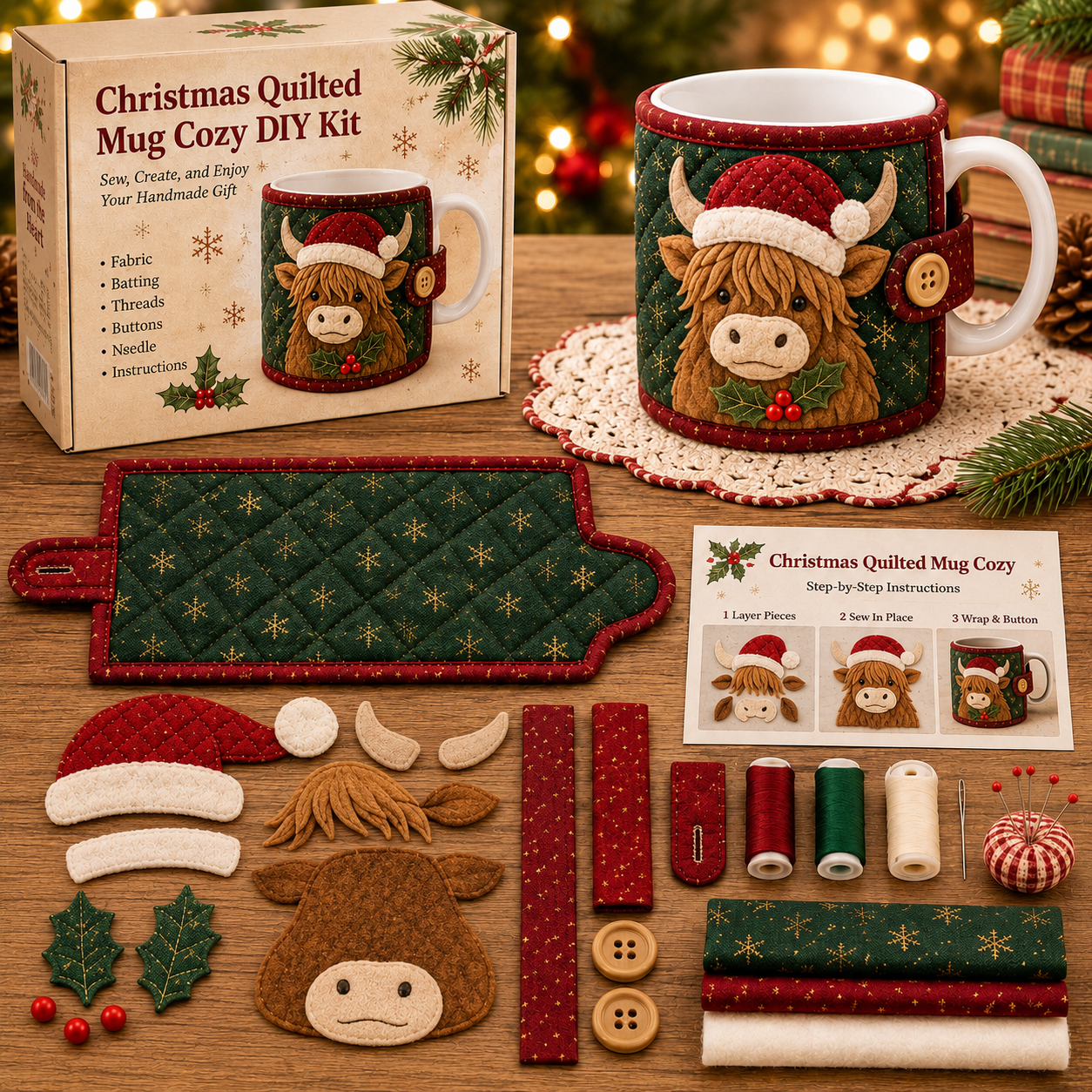 🔥Last Day BUY 3 GET 1 FREE🎄 Christmas Mug Cozy Sewing Kit
