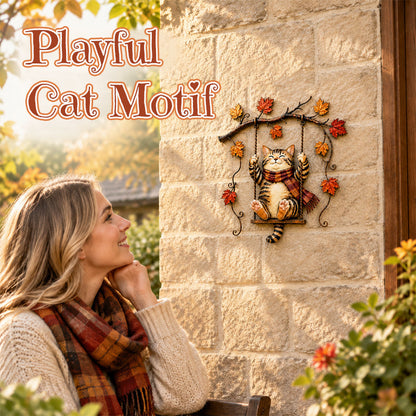 Autumn Cat Metal Wall Decor – Swinging & Standing Cat Designs