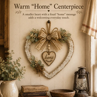 Rustic Farmhouse “Home” Heart Wreath – Ready-to-Hang Country Wall Decor